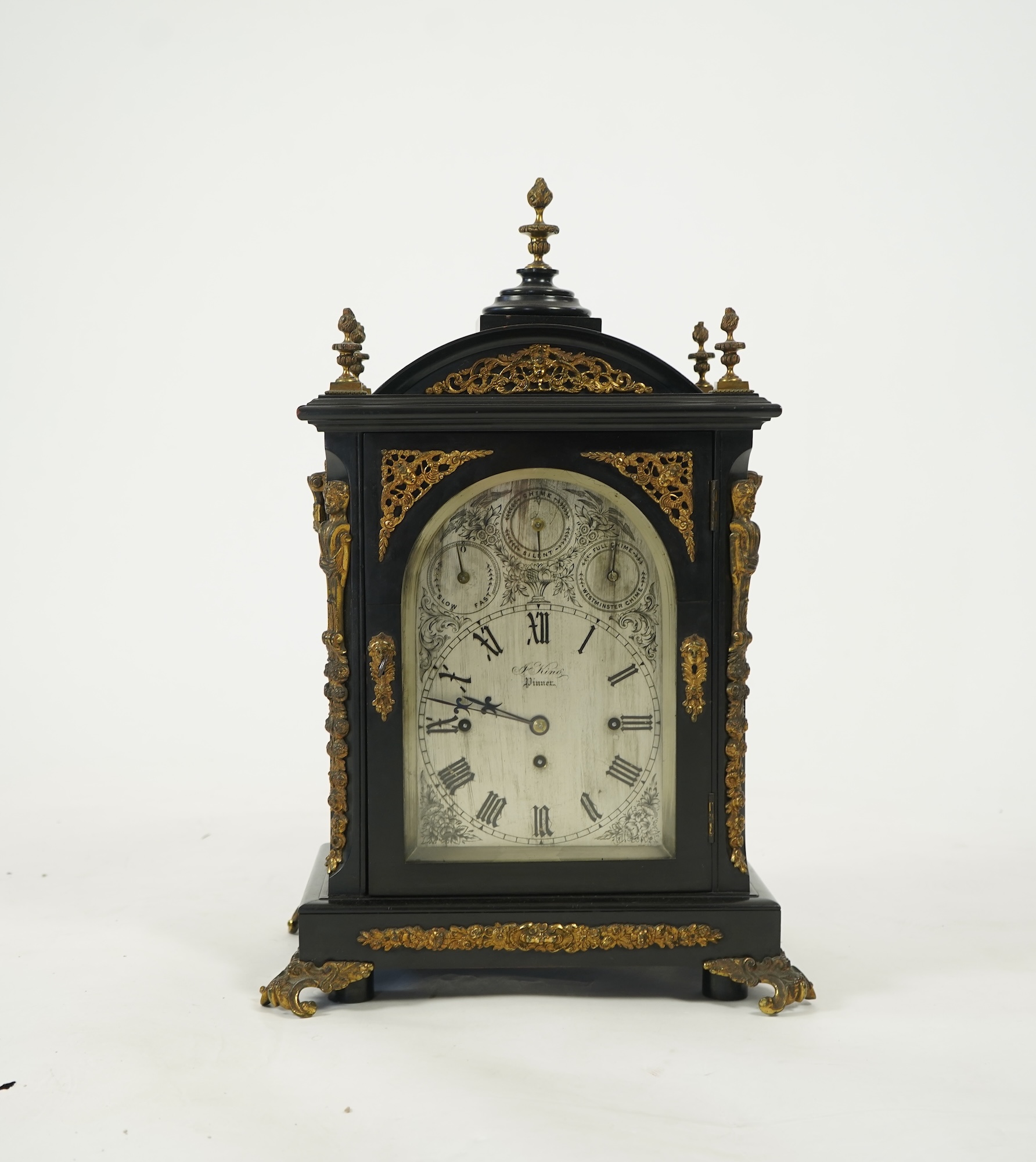 A late 19th century ebonised triple fusee bracket clock